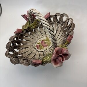 Capodimonte Decorative Ceramic Painted Flower Basket Made In‎ Italy